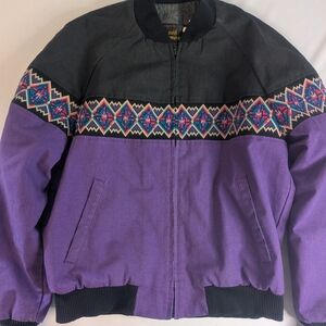David James Vintage Western Purple and Black Bomber Jacket